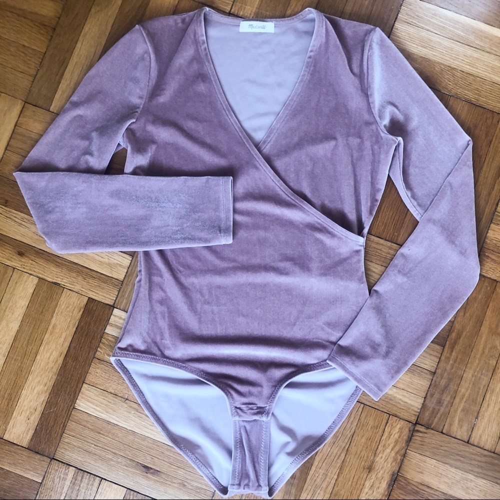 Madewell Blush Velvet Wrap Style Bodysuit